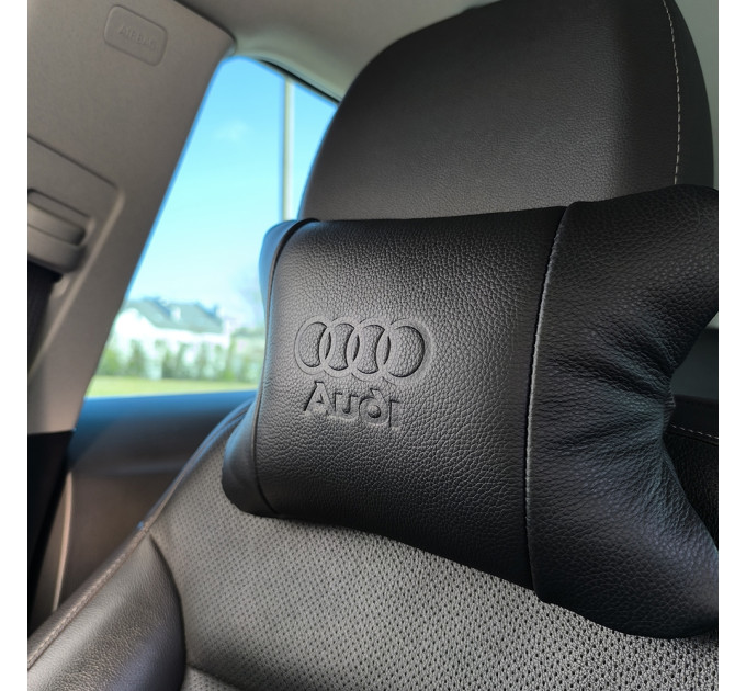 Набір шкіряних подушок Audi + брелок у подарунок, подушки на підголовник у авто
