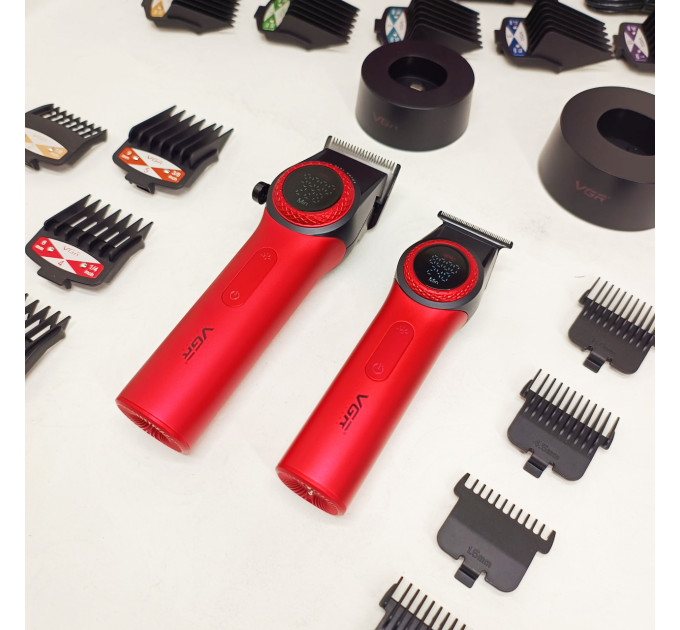 Набор VGR 2 в 1 V-001 V-977 RED, аккумуляторная машинка для стрижки и триммер. Цвет: красный