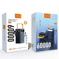 Power bank WUW TUGII Y106 60000 mAh с быстрой зарядкой, дисплеем и встроенными кабелями 4xUSB