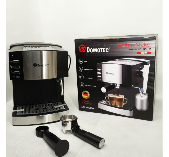 Рожкова кавомашина кавоварка Domotec MS-113 1.6л 15 Бар 850Вт