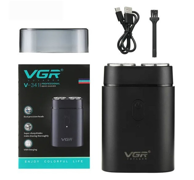 Мужская аккумуляторная мини электробритва VGR V-341 с двумя головками для бритья бороды и усов шейвер