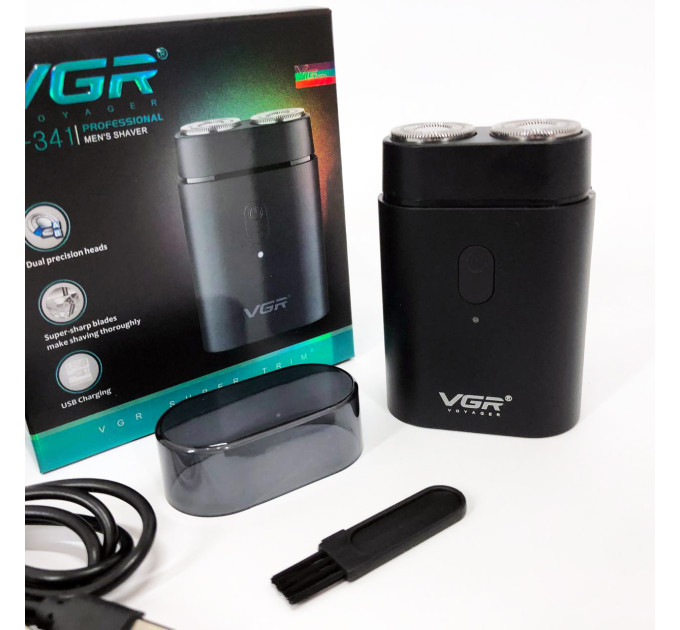 Мужская аккумуляторная мини электробритва VGR V-341 с двумя головками для бритья бороды и усов шейвер