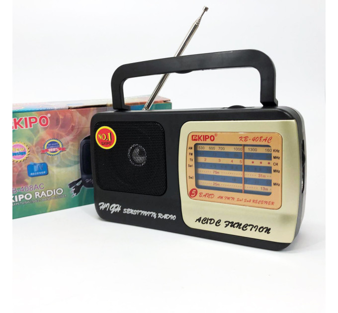 Радиоприёмник KIPO KB-408 AC мощный радио FM c usb питание от батарейки R20 или от сети