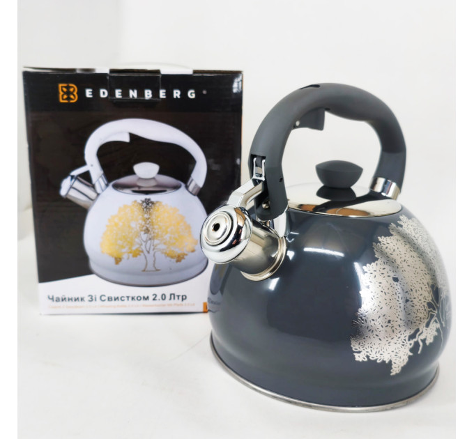 Чайник із свистком Edenberg EB-1956 2л чайник із нержавіючої сталі для всіх видів плит Black Silver