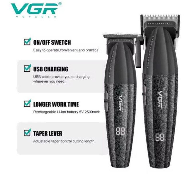 Профессиональный набор для стрижки волос VGR V-640 аккумуляторный Barber Combo PREMIUM. Цвет: черный