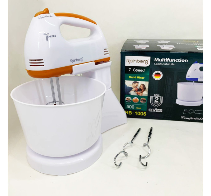Миксер 7 скоростей с чашей 2 л Rainberg RB-1005 500Вт Orange