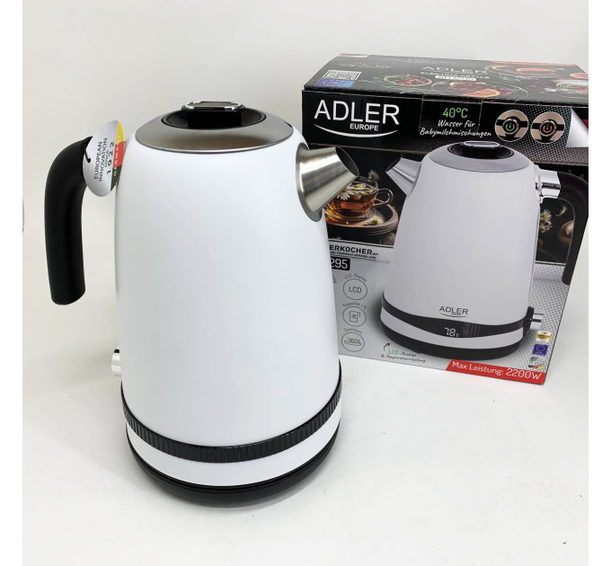 Чайник металевий Adler AD 1295w 1.7л 1850Вт електричний з терморегулятором 40-100 °С White