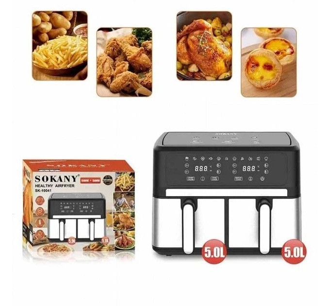 Аерофритюрниця Sokany SK-10041 Air Fryer безмасляного приготування сенсорне керування 8л 1800Вт
