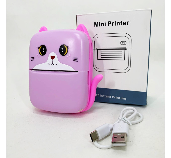 Портативный детский термопринтер с Bluetooth A8 Cat мини принтер для телефона Pink