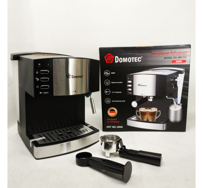 Рожкова кавомашина кавоварка Domotec MS-113 1.6л 15 Бар 850Вт