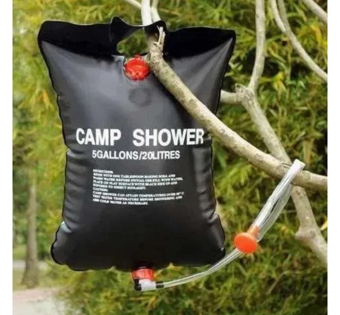 Походный туристический душ 20л 50°C CAMP SHOWER 41x60 см, кемпинговый душ с шнуром и крюком для подверса
