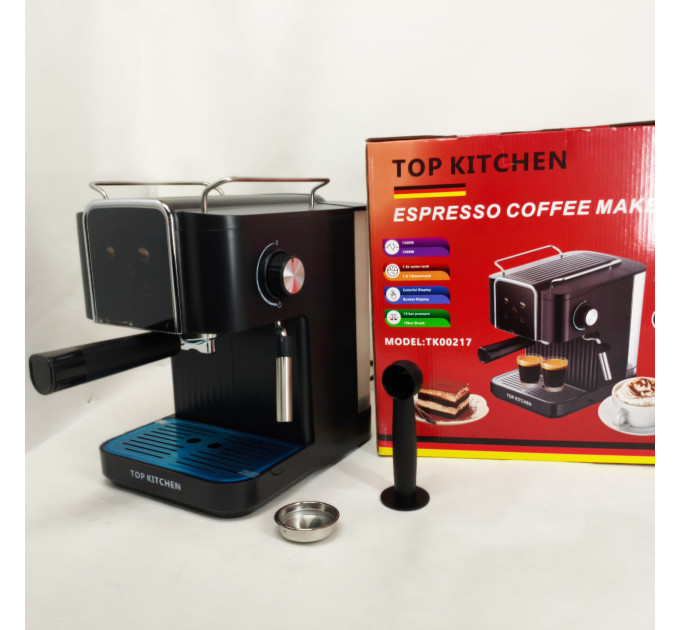 Кавоварка Top Kitchen TK00217 1500Вт 1.8л, капучинатор, кавоварка з підігрівом чашок 15 Бар
