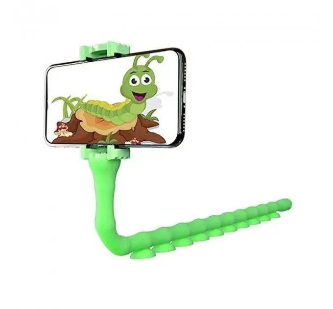 Гибкий держатель для телефона с присосками универсальный Cute Worm Lazy Holder. Цвет: зеленый
