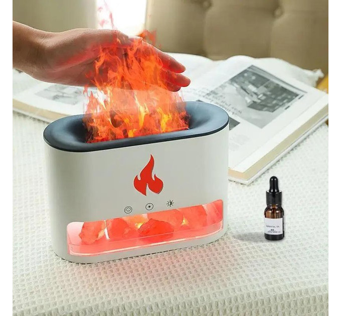 Лампа зволожувач повітря Docsal Flame 3 в 1 з соляним камінням, Портативний зволожувач лампа біла