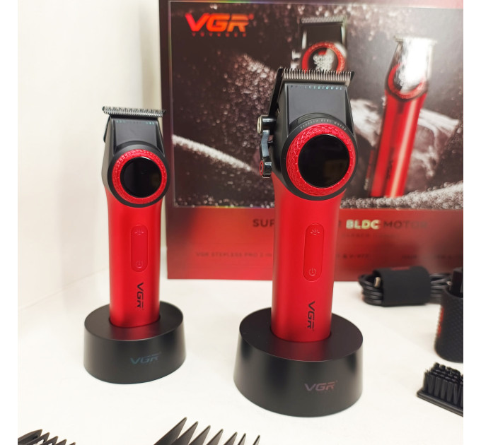 Набор VGR 2 в 1 V-001 V-977 RED, аккумуляторная машинка для стрижки и триммер. Цвет: красный