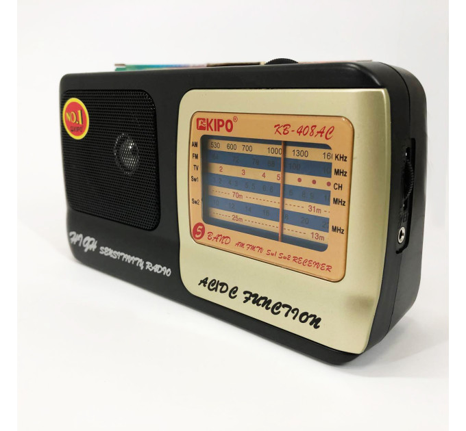 Радиоприёмник KIPO KB-408 AC мощный радио FM c usb питание от батарейки R20 или от сети