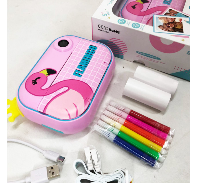Детский фотоаппарат мгновенной печати YT008 PINK FLAMINGO с поддержкой microSD