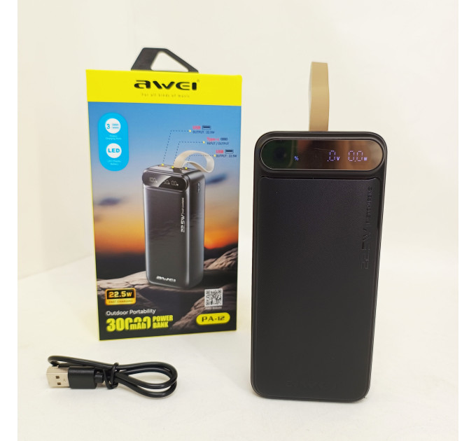 Внешний аккумулятор Power bank Awei PA-12 30000mAh PD22,5W быстрая зарядка