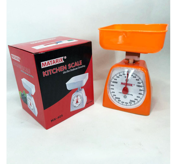 Ваги кухонні механічні MATARIX MX-405 5 кг, Ваги для кухні для продуктів. Колір: оранжевий