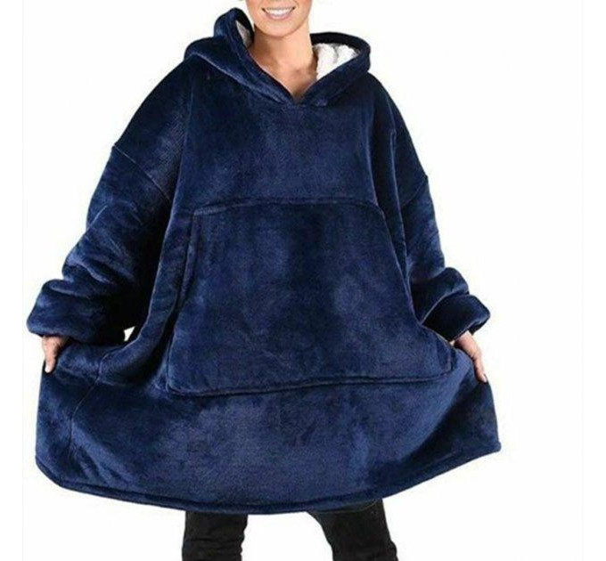 Толстовка плед з капюшоном і рукавами Huggle Hoodie оверсайз Blue