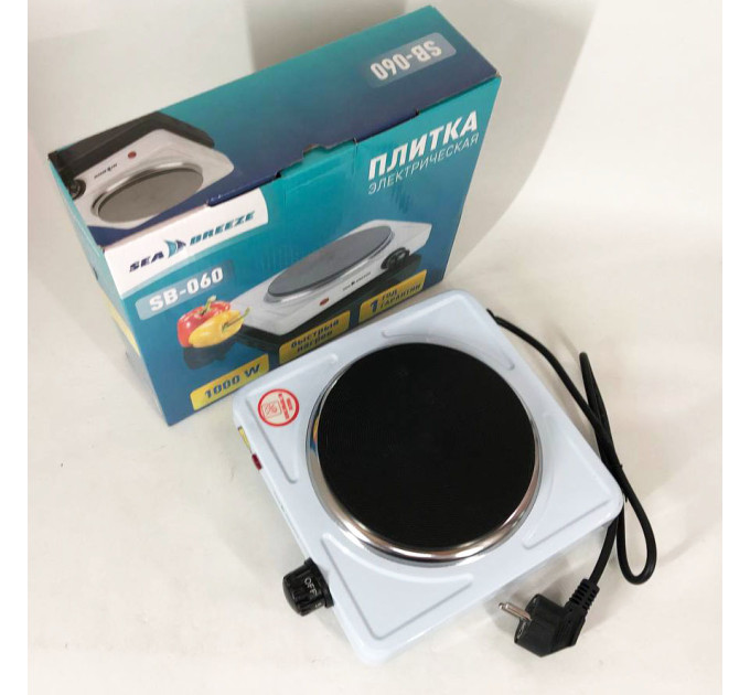 Настольная плита электрическая Sea Breeze SB-060, мощная настольная электроплита White