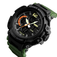 Часы наручные мужские SKMEI 1343AG ARMY GREEN, часы тактические противоударные. Цвет: зеленый