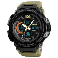 Часы наручные мужские SKMEI 1343KH KHAKI, водостойкие тактические часы. Цвет: хаки