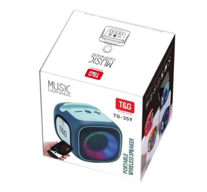 Портативна Bluetooth колонка TG359 7W з підсвічуванням RGB, акумуляторна колонка для музики. Колір: синій