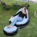 Надувное кресло с пуфом для отдыха AIR SOFA велюровое Blue