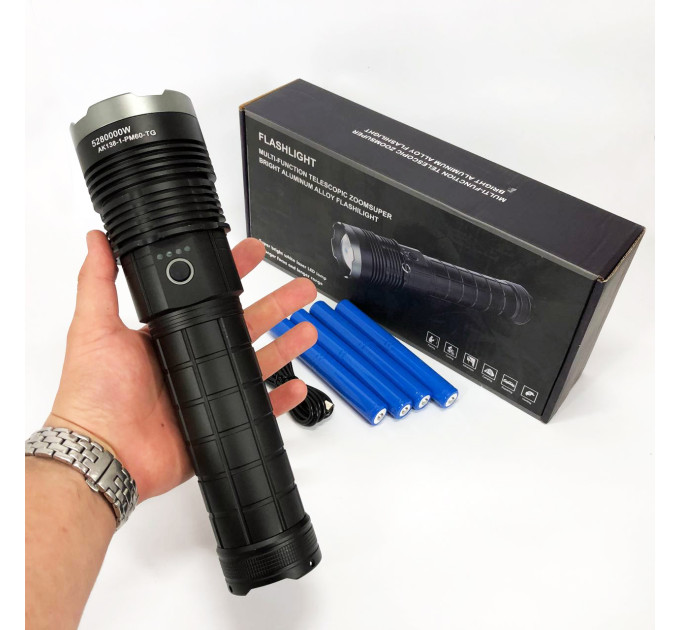 Фонарь ручной модели Police AK138-1 WHITE LASER LED PM60-TG 8х18650, USB-зарядка, Power Bank, зум