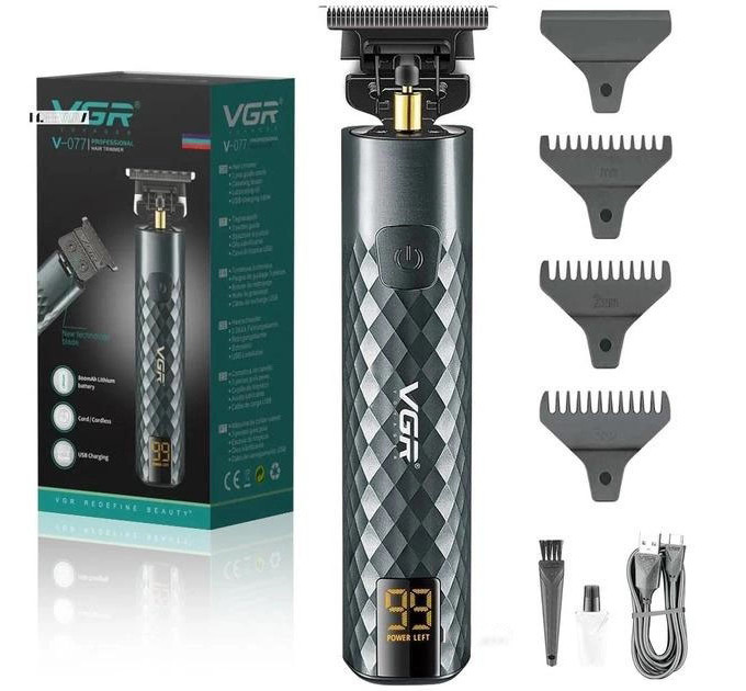 Триммер для стрижки волос, усов, бороды VGR V-077 с USB зарядкой, корпус металл, триммер беспроводной