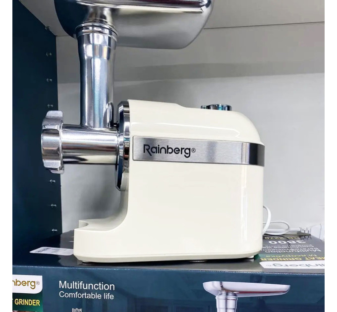 Мясорубка Rainberg RB-2270 с реверсом и насадками для шинковки и колбас 3800W White