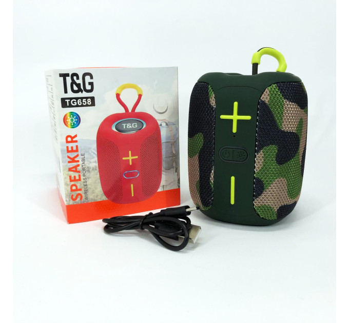 Портативная Bluetooth колонка TG658 8W с RGB подсветкой, Громкая блютуз колонка. Цвет: камуфляж
