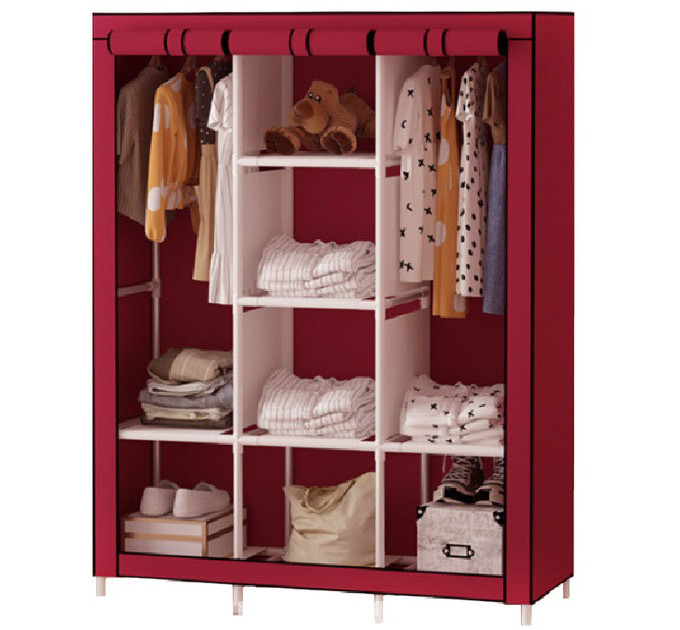 Шкаф тканевый 3 секции складной с каркасом STORAGE WARDROBE 175 х 130 х 45 см Red