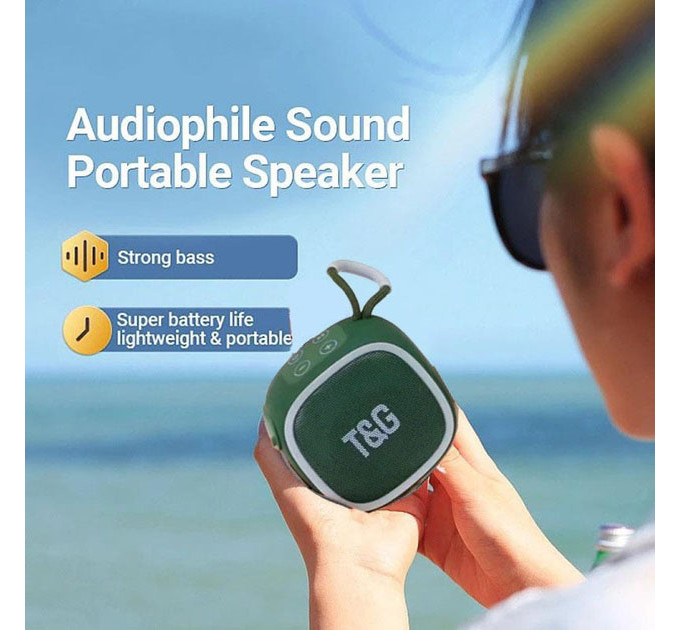 Портативна Bluetooth-колонка TG659 з ремінцем, Бездротова колонка портативна потужна. Колір: зелений