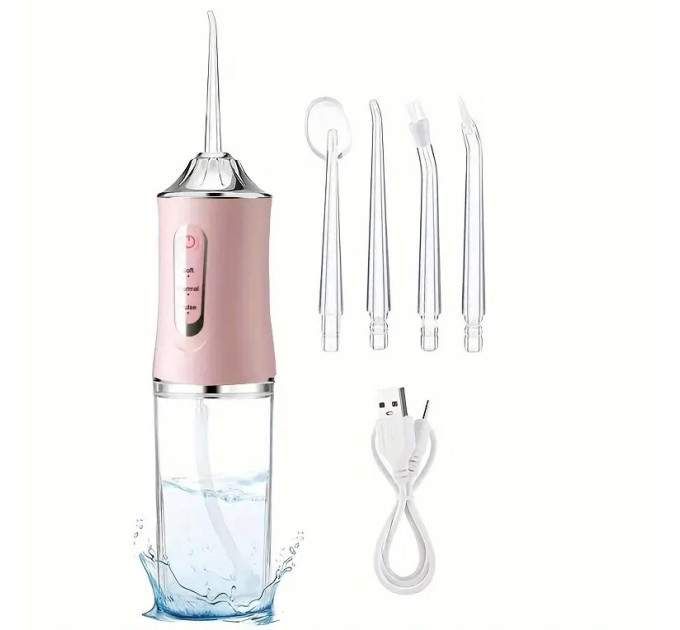 Іригатор для чищення зубів та порожнини рота Oral Irrigator з акумулятором та змінними насадками Pink