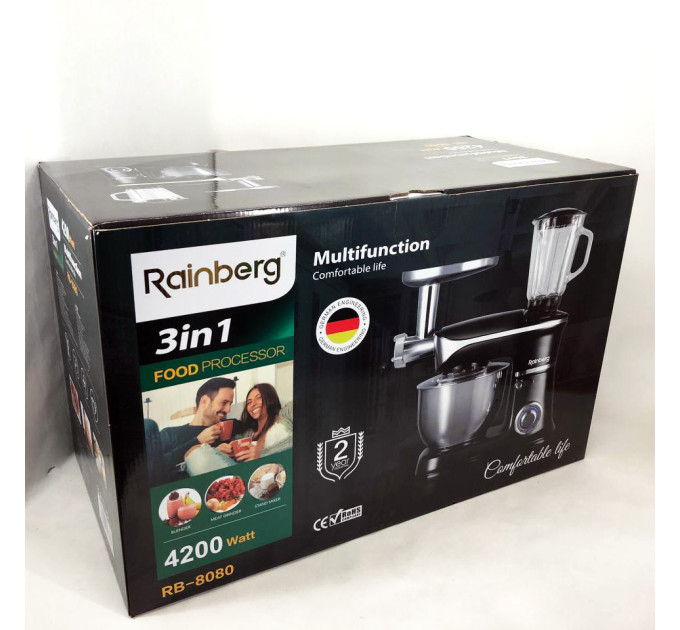 Многофункциональный кухонный комбайн Rainberg RB-8080 4200Вт 5л Тестомес, Мясорубка, Блендер Мощный