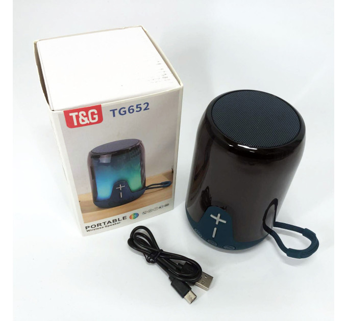 Акумуляторна переносна колонка TG652 5W з RGB підсвічуванням та ремінцем, блютуз колонка. Колір: синій