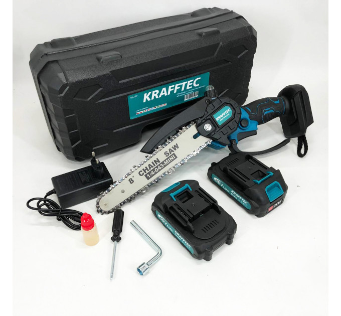 Аккумуляторная цепная мини пила 20 см в кейсе Krafftec (36V 4 Ач) + 2 аккумулятор и индикатором заряда