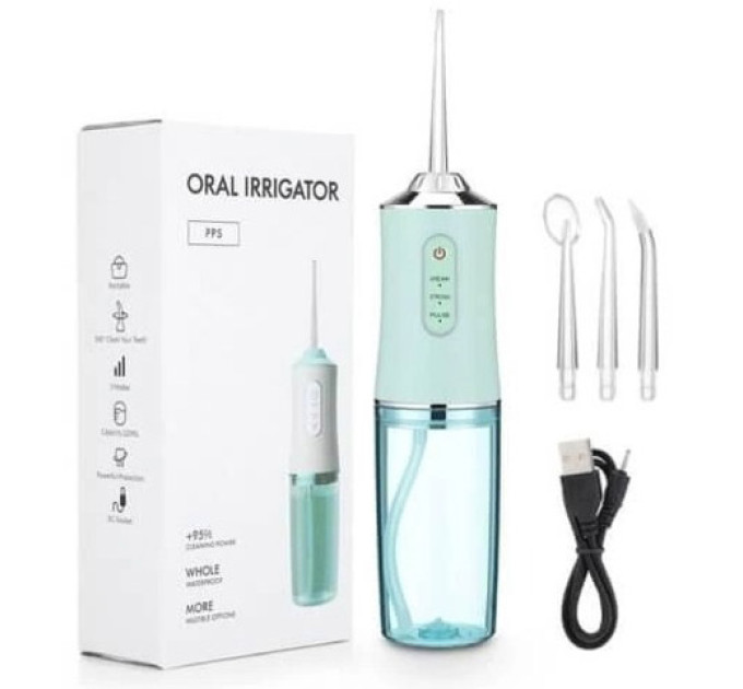 Ирригатор для чистки зубов и полости рта Oral Irrigator с аккумулятором и сменными насадками Green