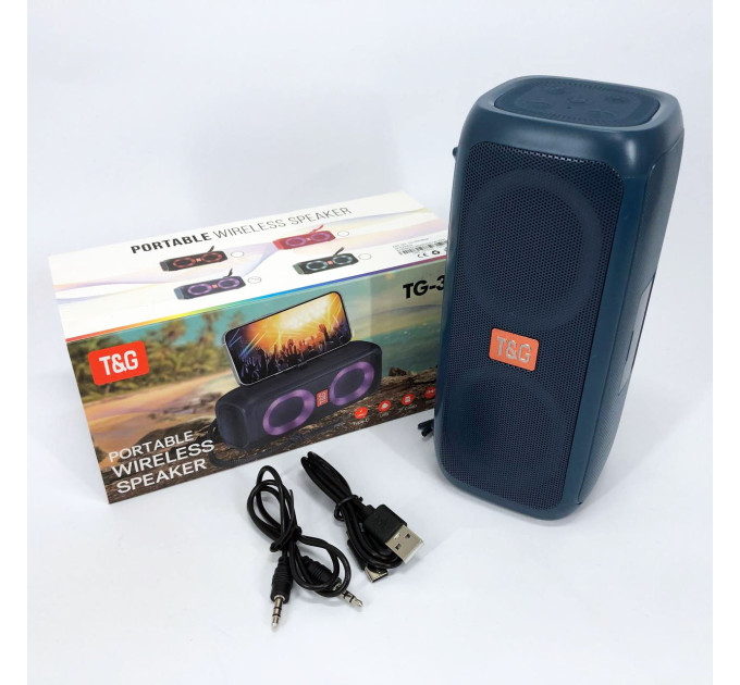Портативна колонка TG333 2x5W з RGB підсвічуванням, гучна блютуз колонка. Колір: синій