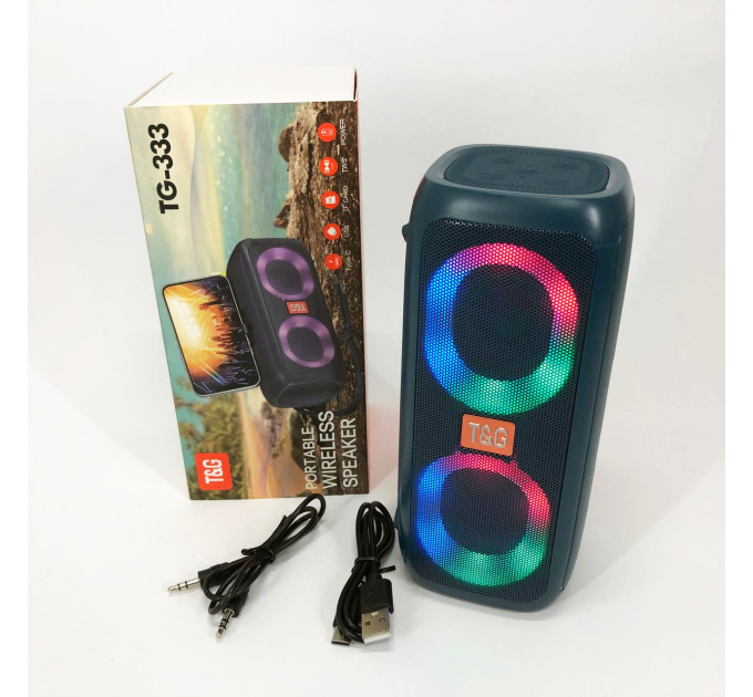 Портативна колонка TG333 2x5W з RGB підсвічуванням, гучна блютуз колонка. Колір: синій
