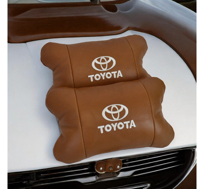 Набір шкіряних подушок 2шт на підголівник Toyota. Комфортні ортопедичні подушки,Тойота