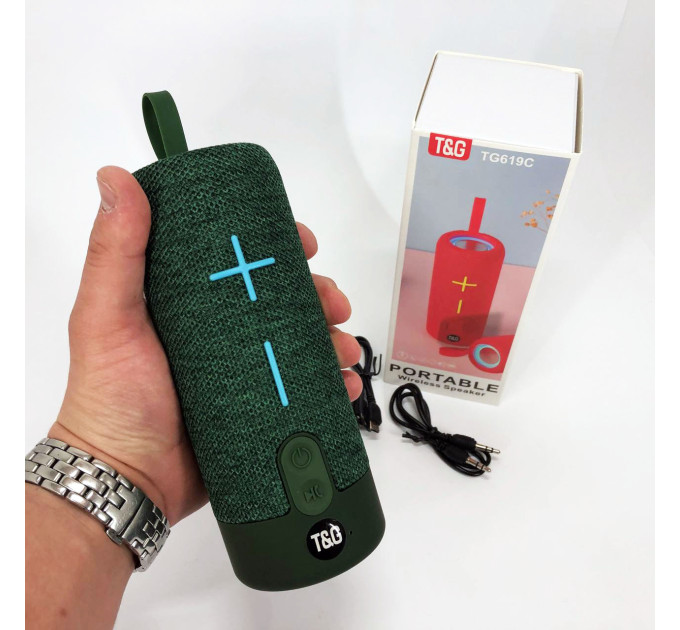 Портативная Bluetooth колонка TG619C FM-радио USB/TF с ремешком, колонка с аккумулятором. Цвет: зеленый