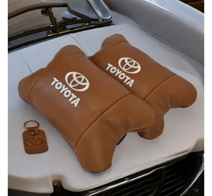 Набір шкіряних подушок 2шт на підголівник Toyota. Комфортні ортопедичні подушки,Тойота