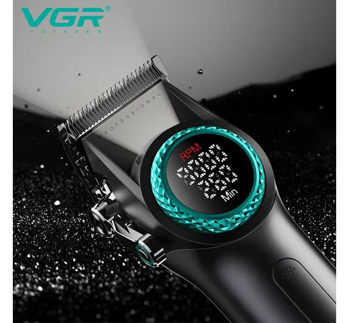 Професійна машинка для стрижки волосся VGR V-001 з дисплеєм 9000 об/хв та 10 насадками (1,5-24 мм)
