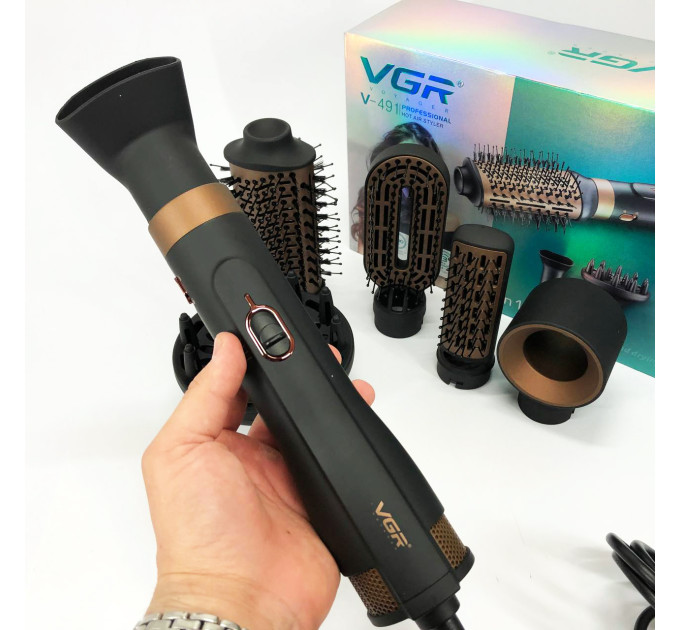 Фен стайлер для укладання та завивки волосся VGR V-491 6в1 Professional 1000Вт Фен з насадками