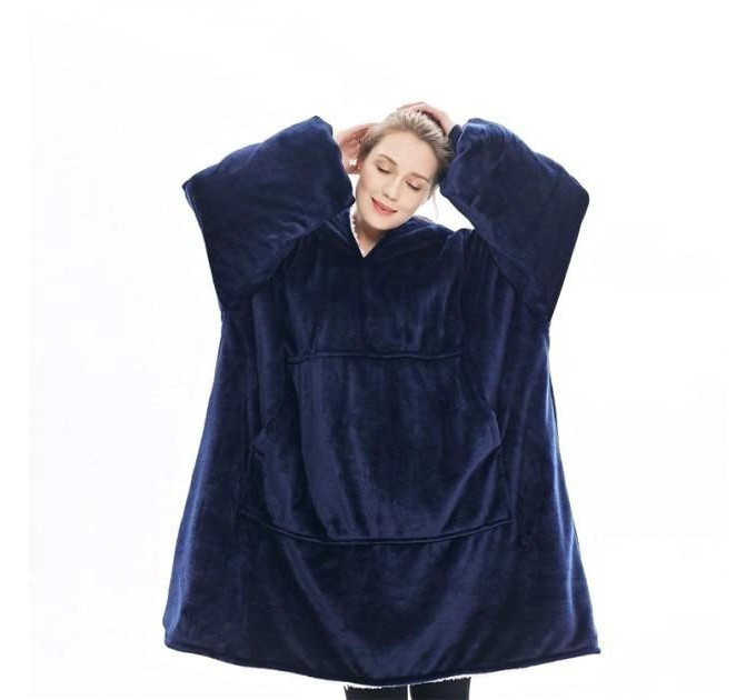 Толстовка плед з капюшоном і рукавами Huggle Hoodie оверсайз Blue