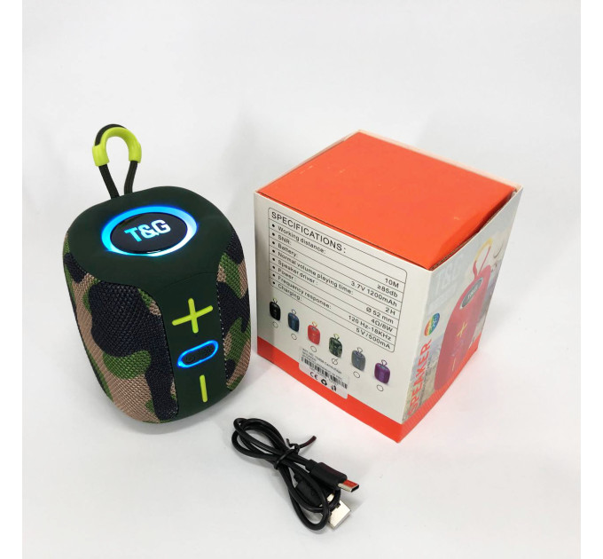 Портативная Bluetooth колонка TG658 8W с RGB подсветкой, Громкая блютуз колонка. Цвет: камуфляж
