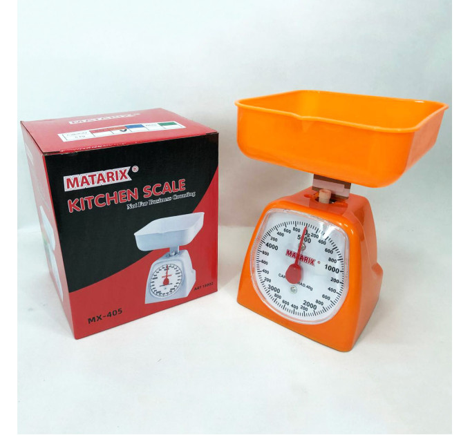 Ваги кухонні механічні MATARIX MX-405 5 кг, Ваги для кухні для продуктів. Колір: оранжевий